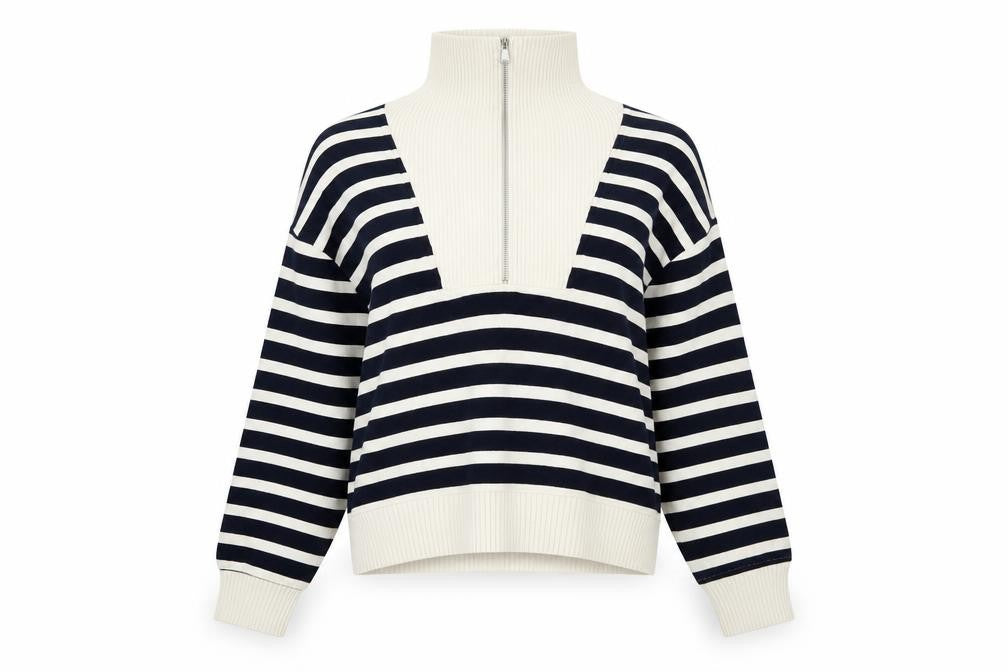 Marks & Spencer Women’s Navy Striped Half Zip Pullover Sweatshirt Size S