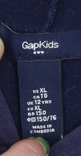 GAP Girls Purple Hoodie 12 Years Pullover Fleece Logo Sweatshirt
