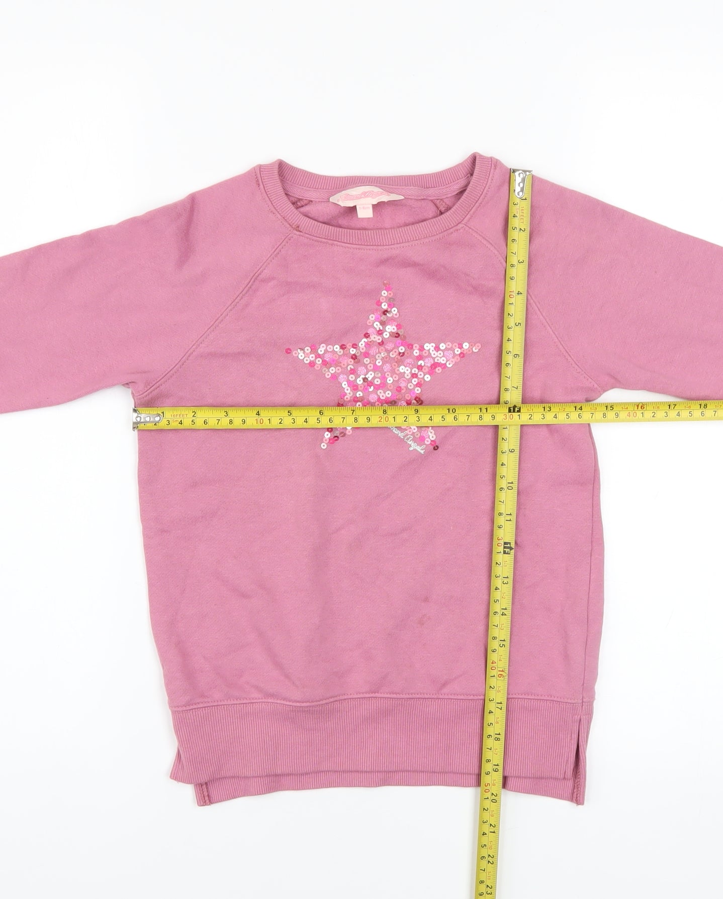 Board Angels Girls Pink Sequin Star Pullover Sweatshirt 7-8 Years