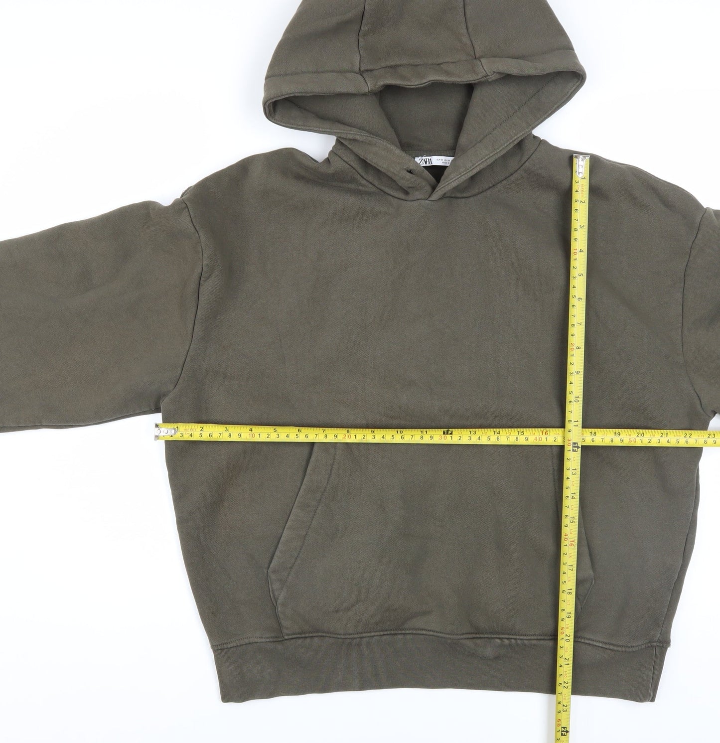Zara Womens Khaki Green Pullover Hoodie M Cotton Blend Casual
