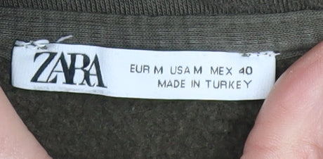Zara Womens Khaki Green Pullover Hoodie M Cotton Blend Casual