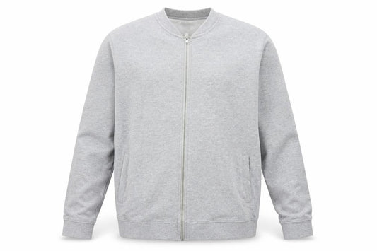 Front view of ASOS men’s grey full zip cotton sweatshirt jacket l regular