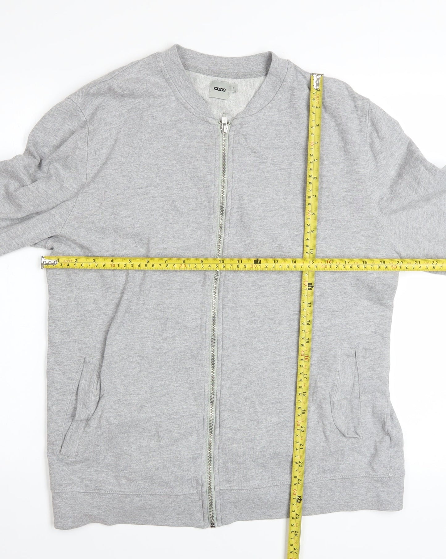 ASOS Mens Grey Full Zip Cotton Sweatshirt Jacket L Regular