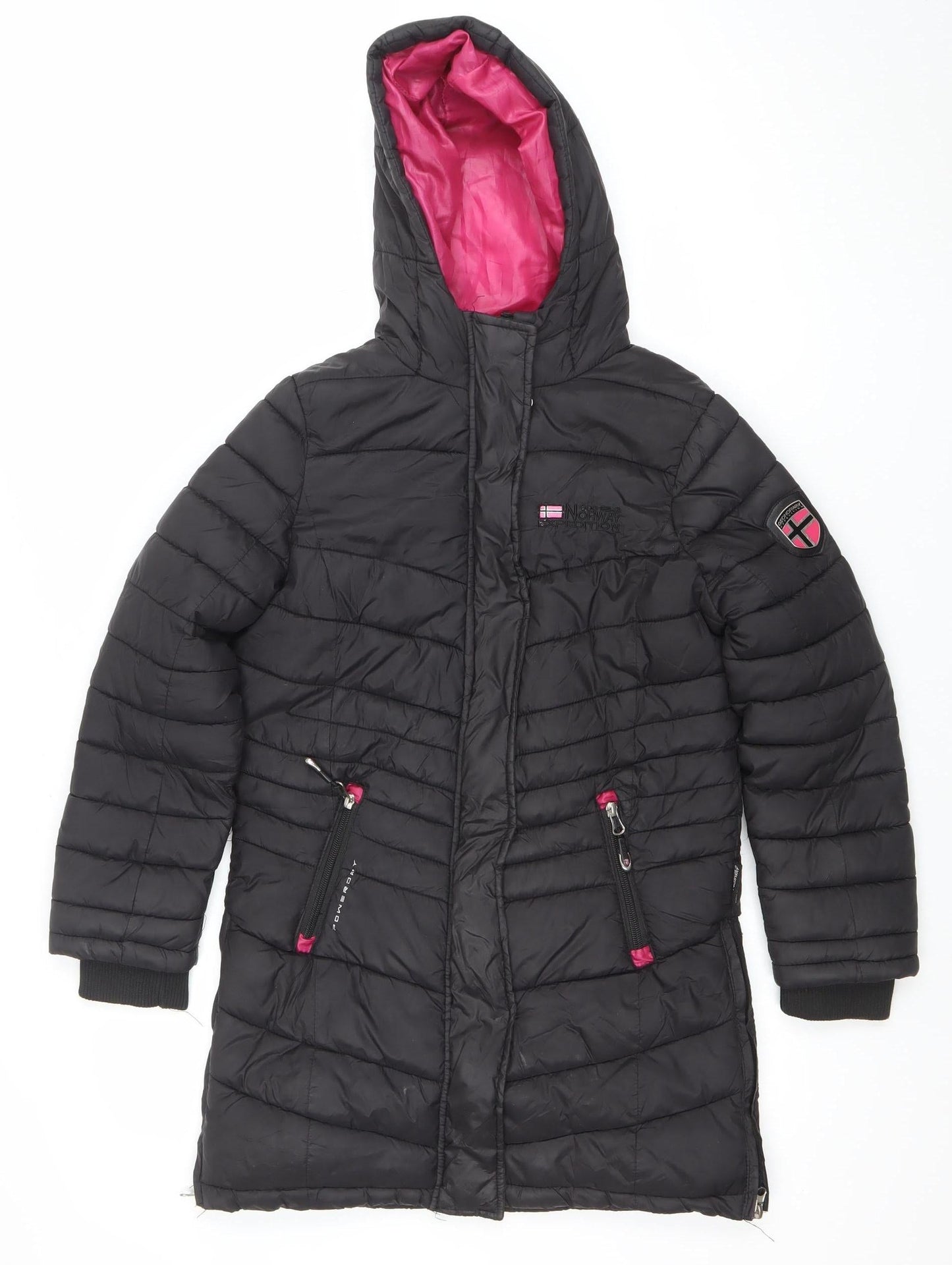 Geographical Norway Girls Black 8 Years Hooded Puffer Coat Winter Jacket