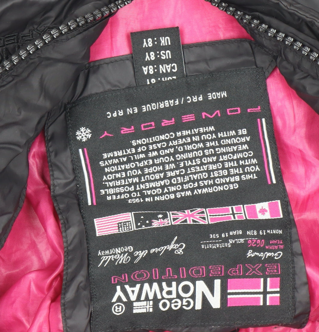 Geographical Norway Girls Black 8 Years Hooded Puffer Coat Winter Jacket