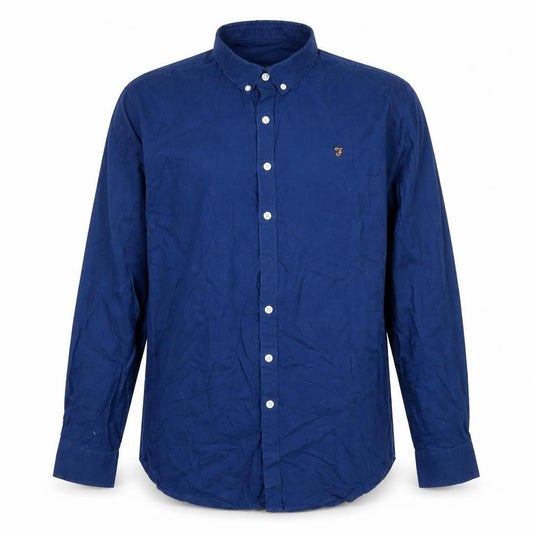 Farah Men's Blue Slim Fit Long Sleeve Button-Up Shirt XL Cotton