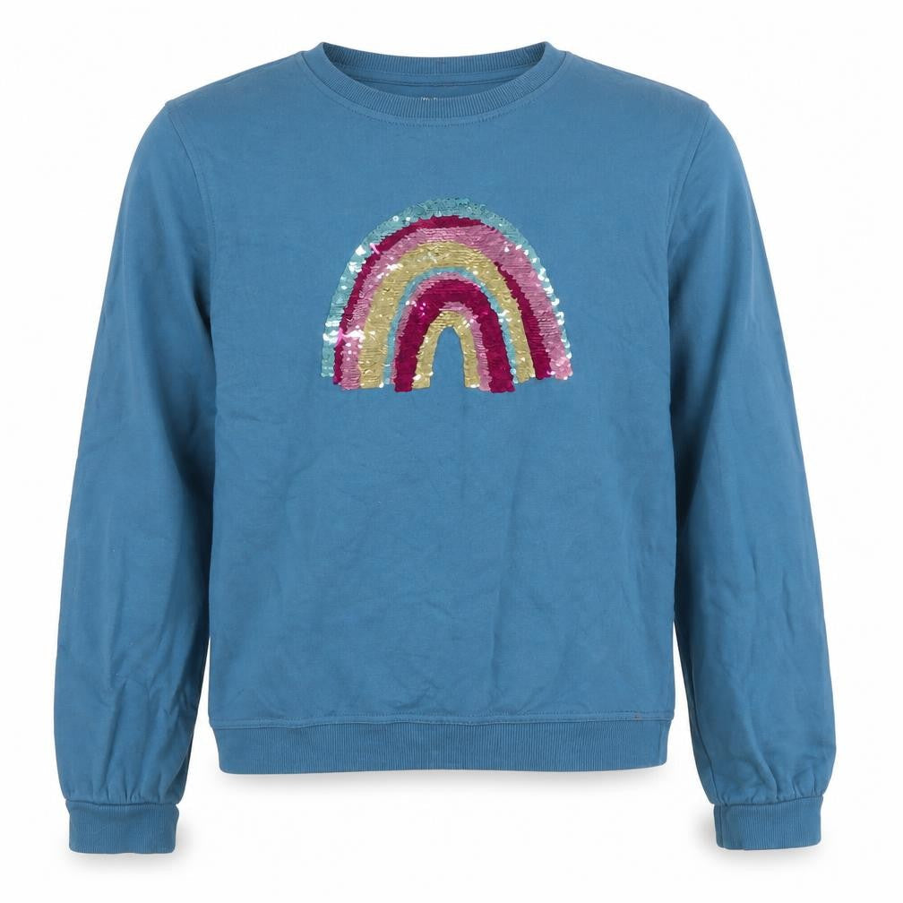 John Lewis Girls Blue Sequin Rainbow Cotton Pullover Sweatshirt Size 14 Years