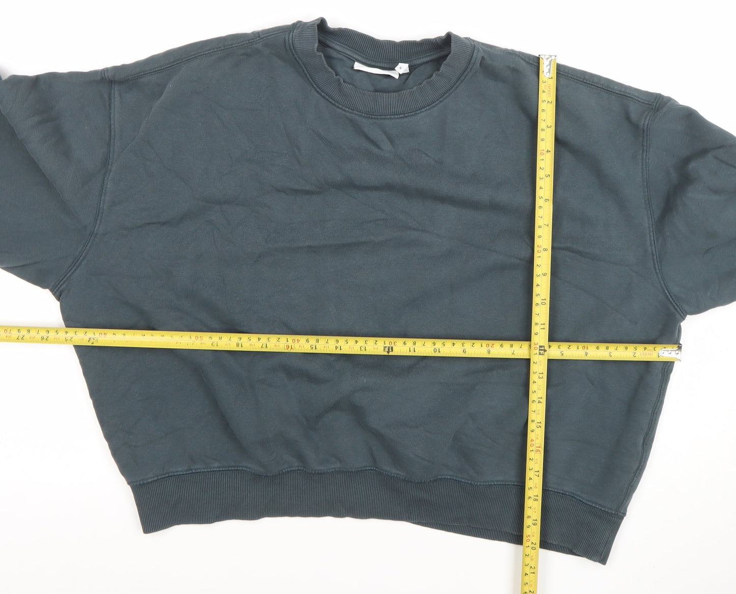Weekday Women Blue Cotton Blend Crew Neck Pullover Sweatshirt M