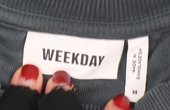 Weekday Women Blue Cotton Blend Crew Neck Pullover Sweatshirt M