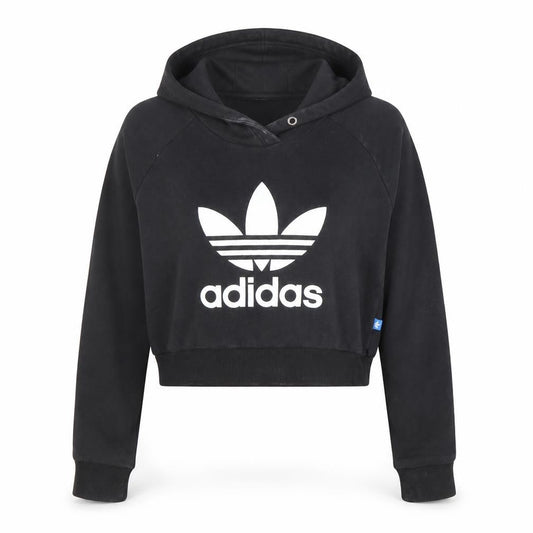 Adidas Women Black Hooded Pullover Sweatshirt Size 12 Logo Print