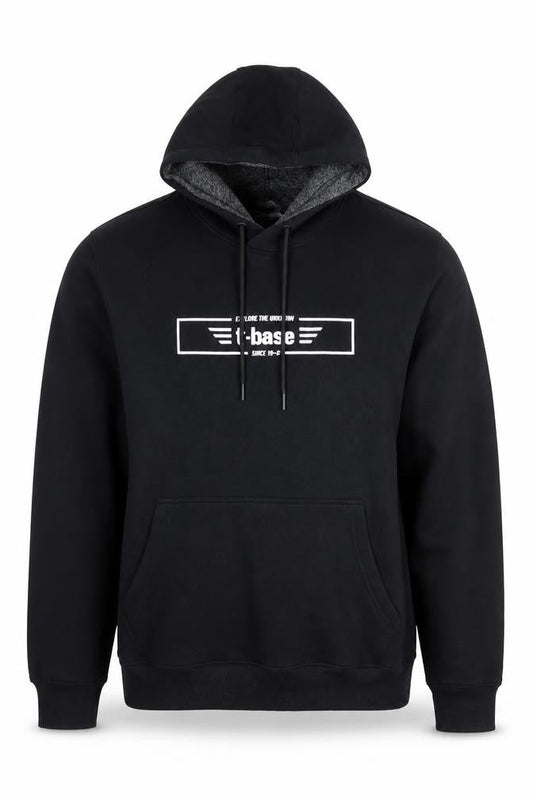 t-base Mens Black Pullover Hoodie L Fleece Logo Graphic Sweatshirt