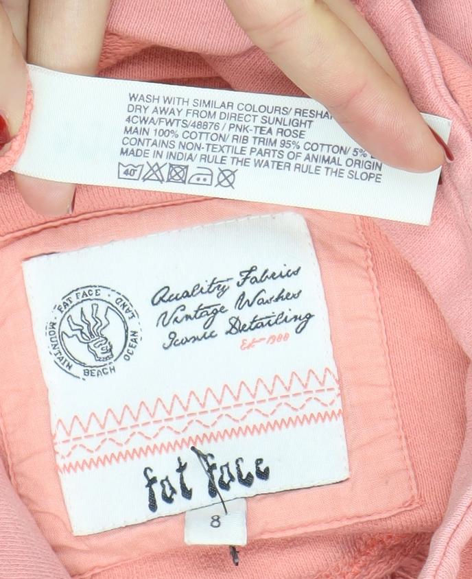 Fat Face Women Pink Size 8 Full Zip Hoodie Sweatshirt Cotton Blend
