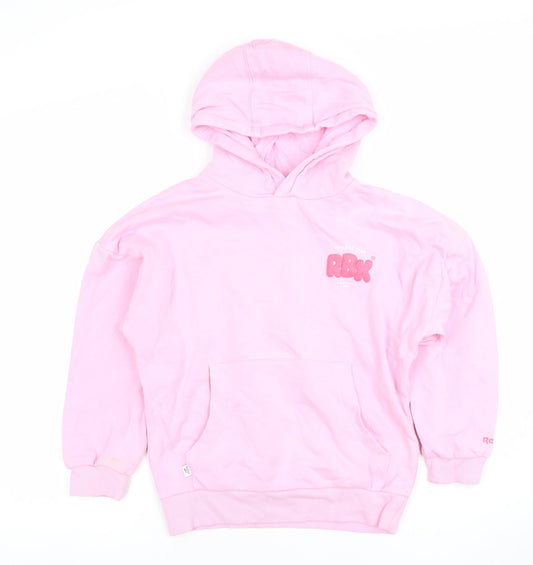Reebok Girls Pink Pullover Hoodie 9 Yrs Cotton Blend RBK Logo Sweatshirt
