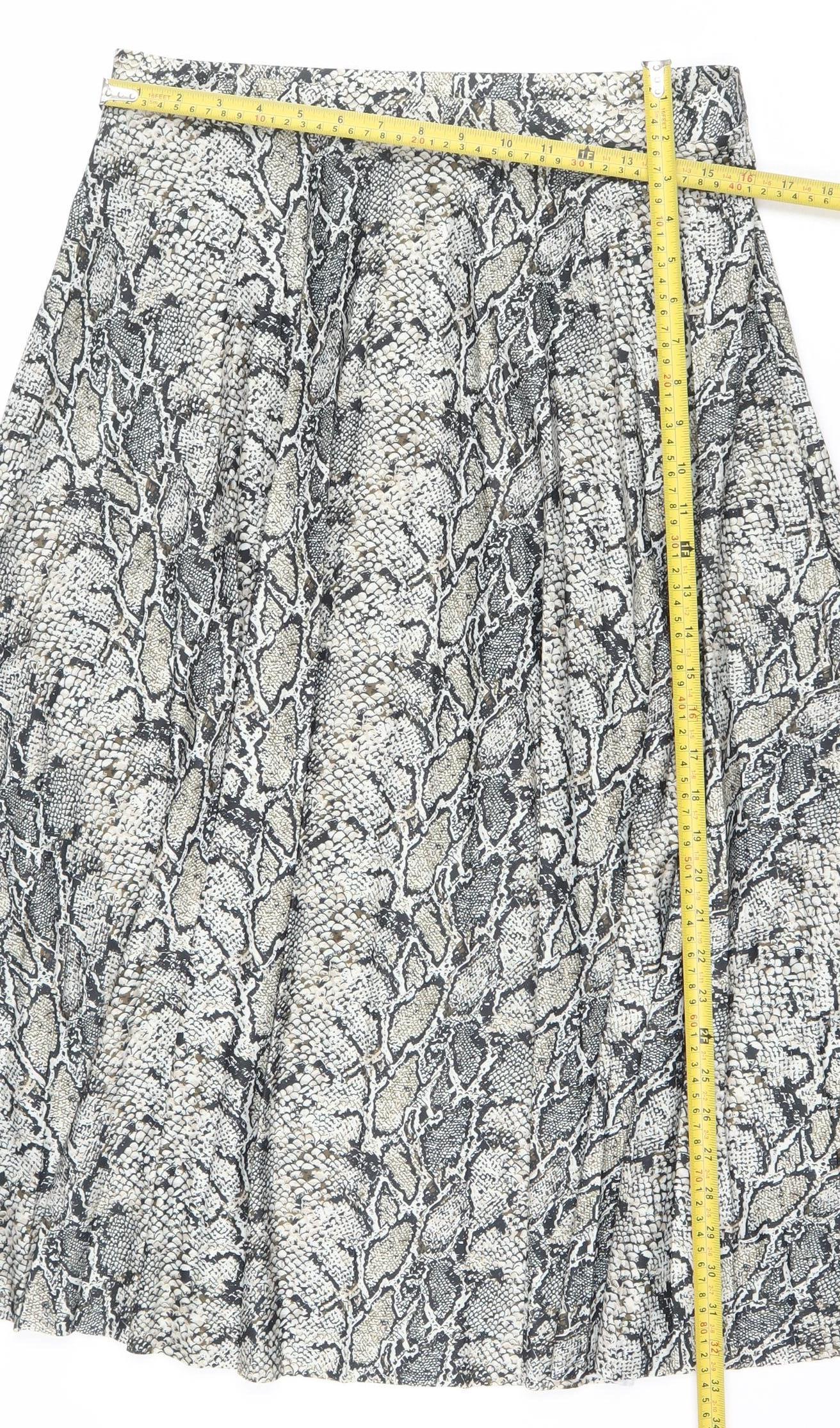 F&F Women Grey Snake Print Pleated Skirt Size 14