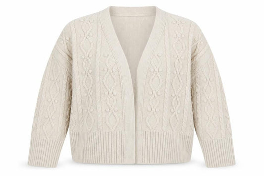 River Island Womens Beige Chunky Knit Cardigan M V-Neck Cable Knit