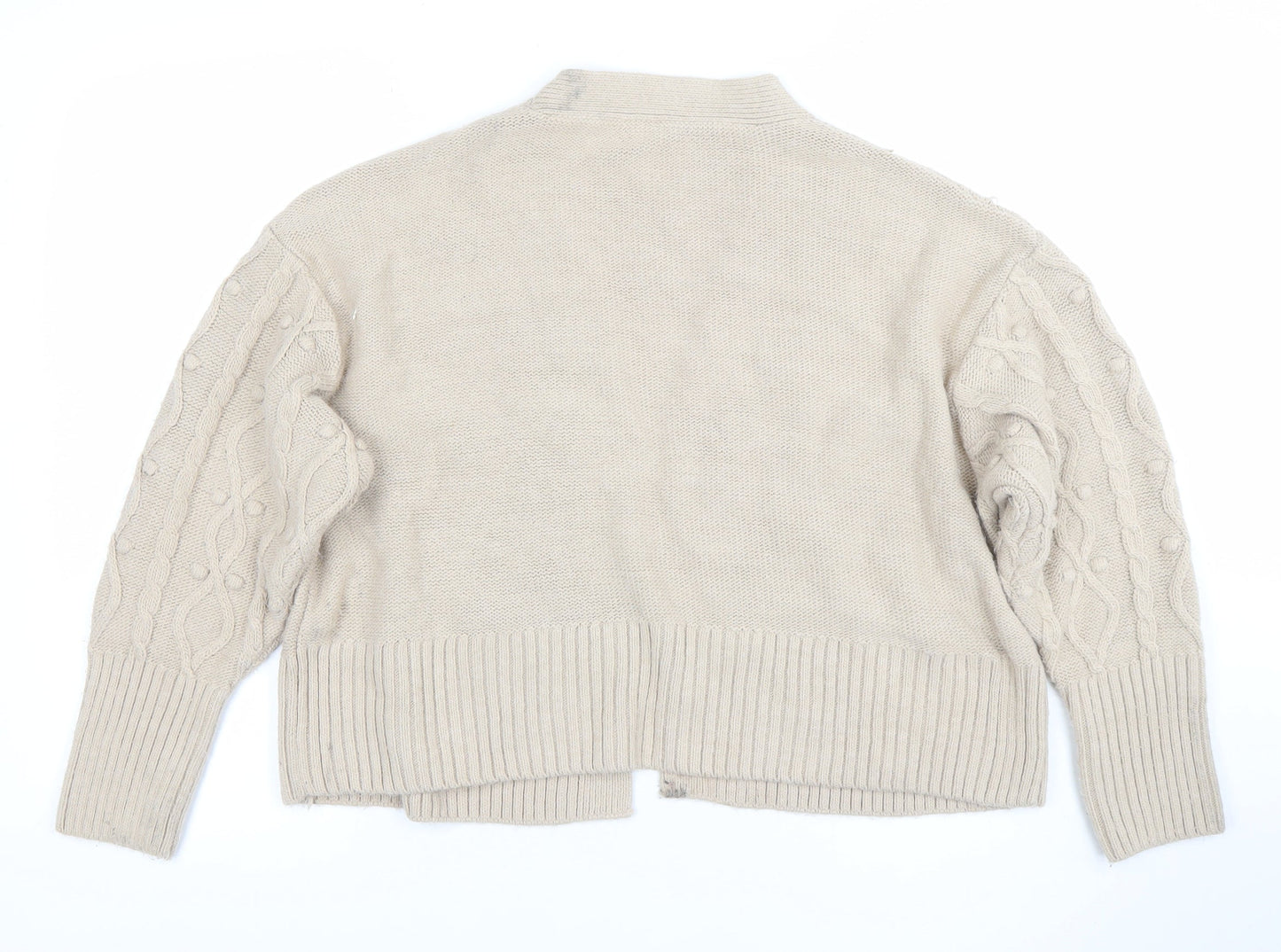 River Island Womens Beige Chunky Knit Cardigan M V-Neck Cable Knit