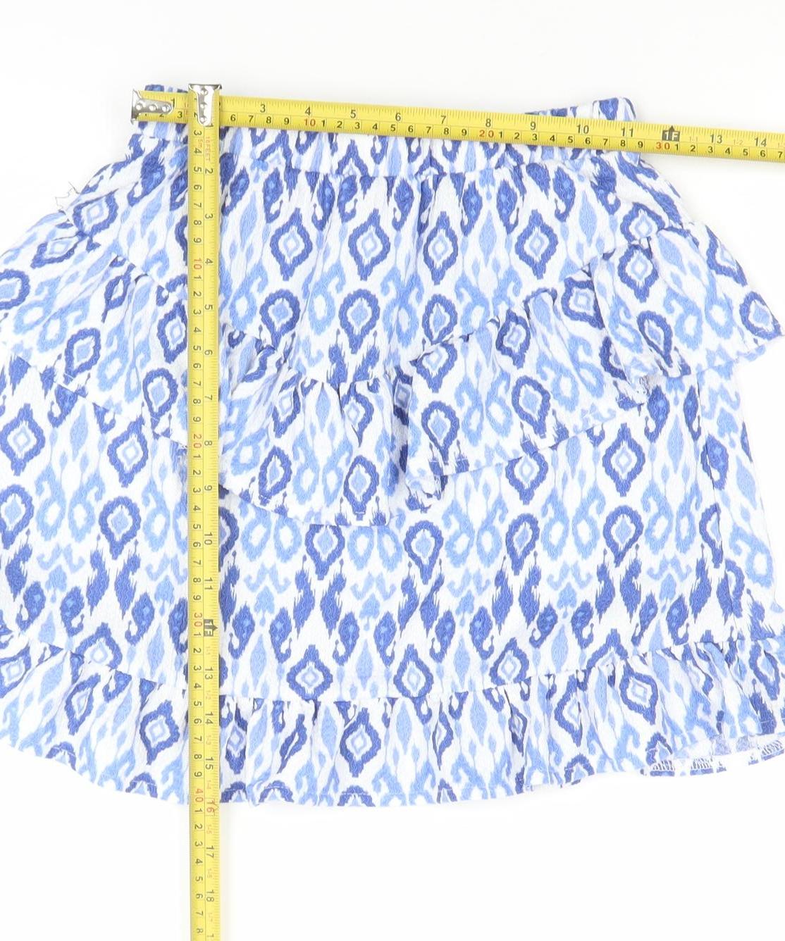 Dunnes Stores Girls Blue Geometric Ruffle Cotton Skirt 10-11 Years