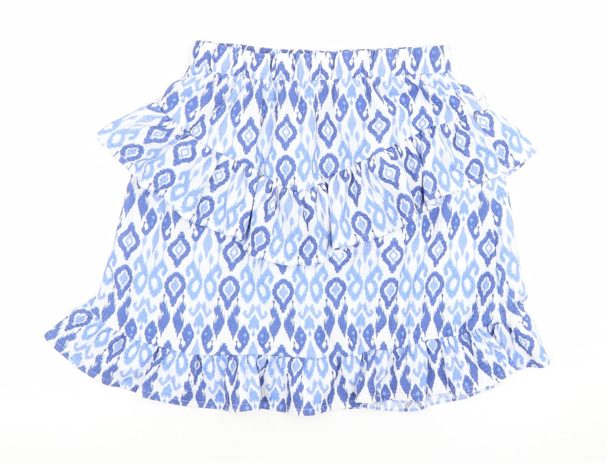 Dunnes Stores Girls Blue Geometric Ruffle Cotton Skirt 10-11 Years