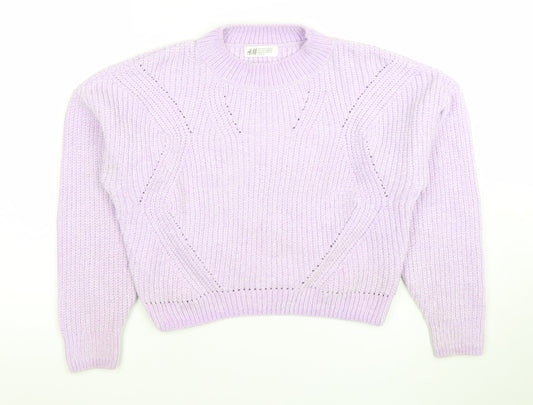 H&M Girls Lilac Knit Pullover Jumper 10-12 Years Polyester Crew Neck