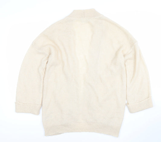 Wallis Women Beige Knit 3/4 Sleeve V-Neck Open Cardigan Size S