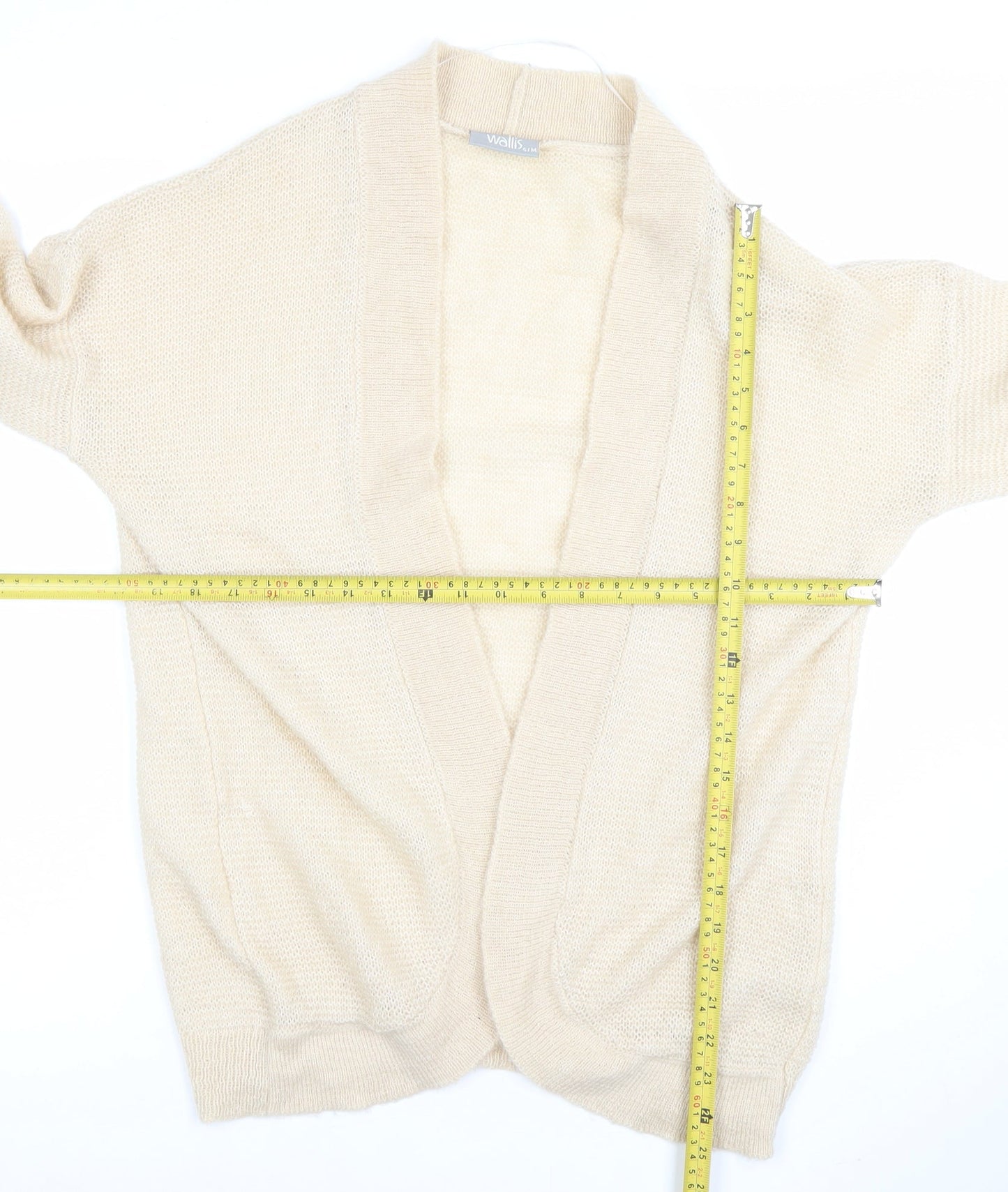 Wallis Women Beige Knit 3/4 Sleeve V-Neck Open Cardigan Size S