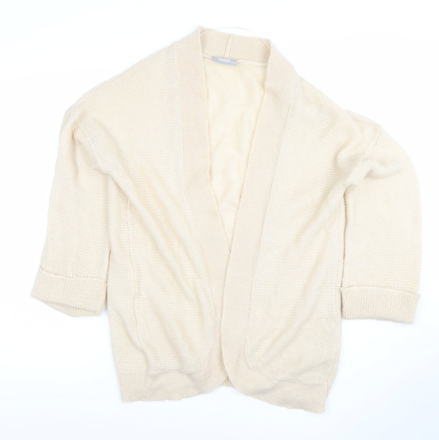 Wallis Women Beige Knit 3/4 Sleeve V-Neck Open Cardigan Size S