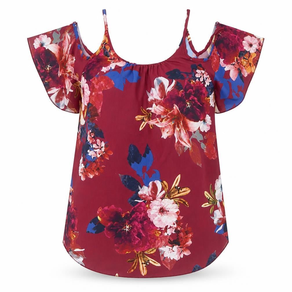 Quiz Women's Red Floral Cold Shoulder Blouse Size 8