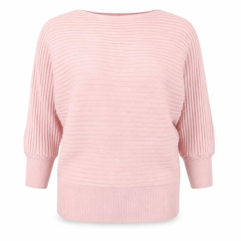 Apricot Women's Pink Ribbed Boat Neck Long Sleeve Jumper Size 12