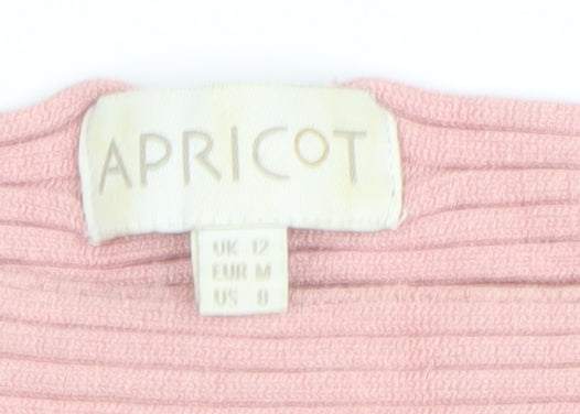 Apricot Women's Pink Ribbed Boat Neck Long Sleeve Jumper Size 12