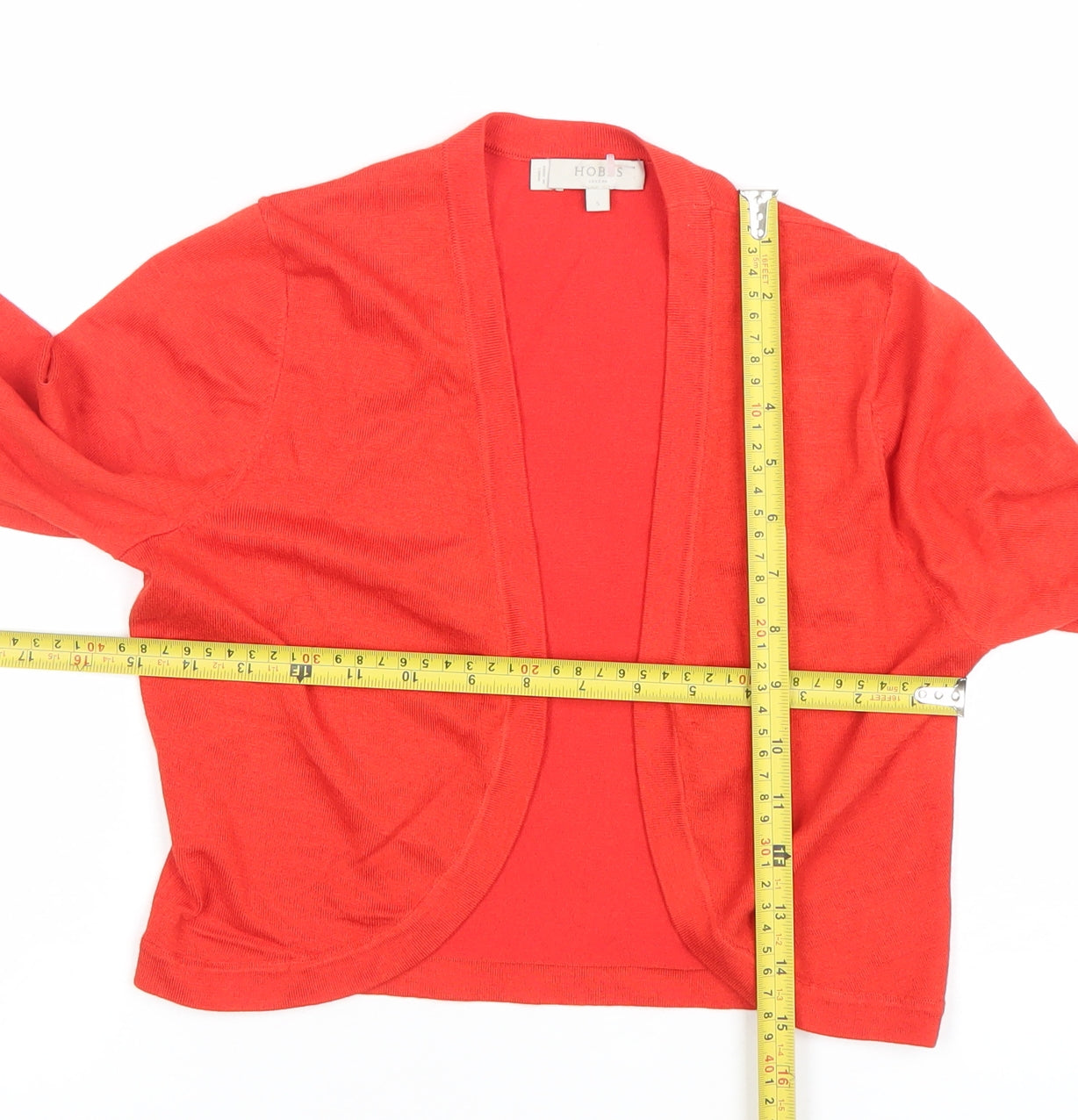Hobbs Women's Red Cotton Modal 3/4 Sleeve Open Cardigan Size S