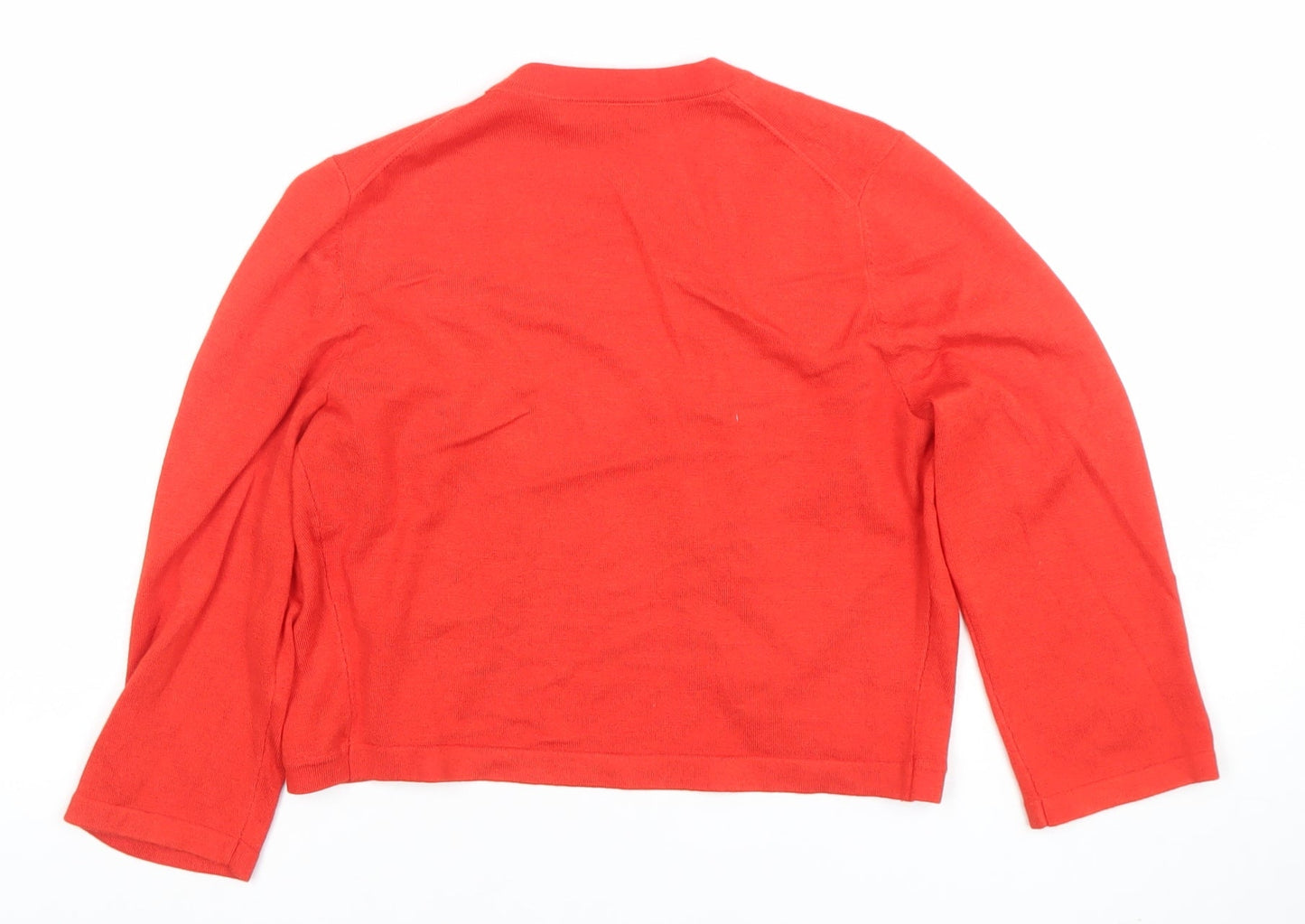 Hobbs Women's Red Cotton Modal 3/4 Sleeve Open Cardigan Size S