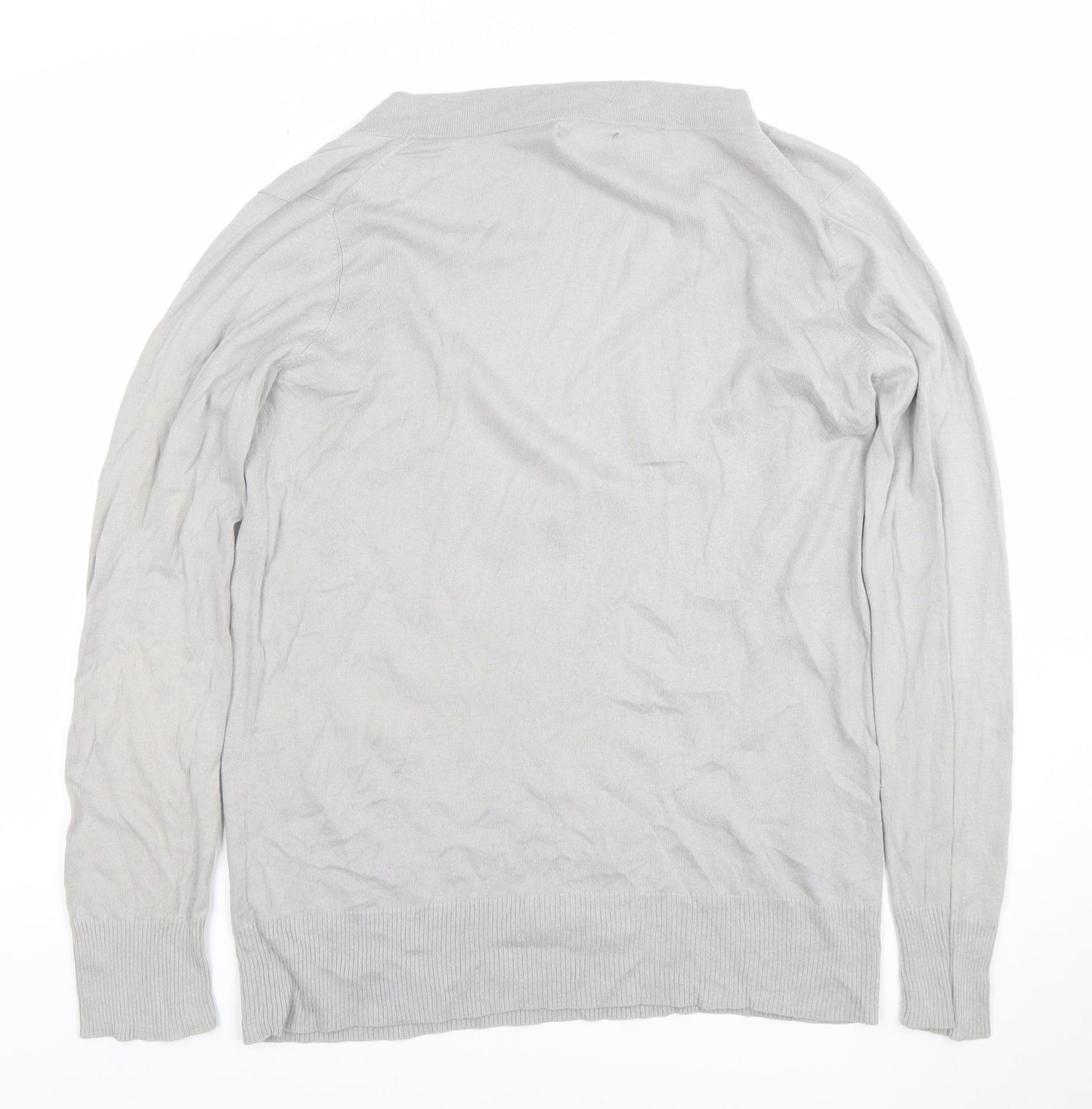 GAP Women's Grey V-Neck Cotton Cashmere Pullover Jumper Size L