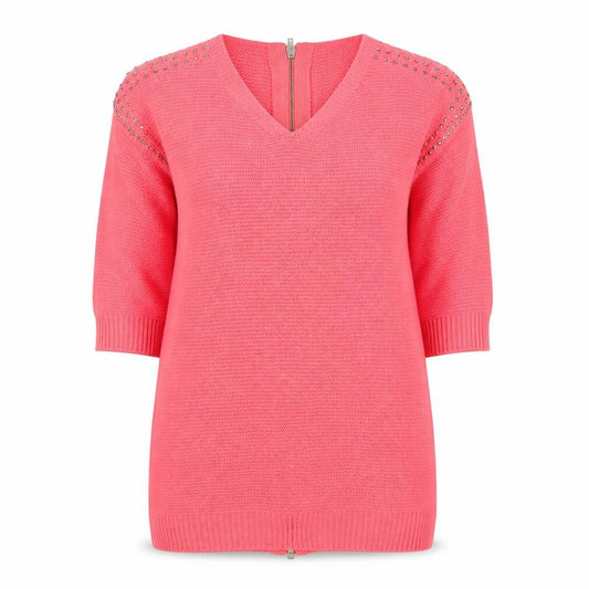 River Island Womens Pink V-Neck Studded Full Zip Knit Jumper Size 6