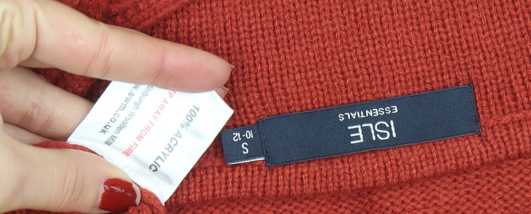 ISLE Womens Red Cable Knit Crew Neck Jumper Size S