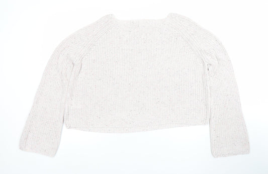 H&M Women Beige Knit Jumper Small Acrylic Cotton Long Sleeve Crew Neck