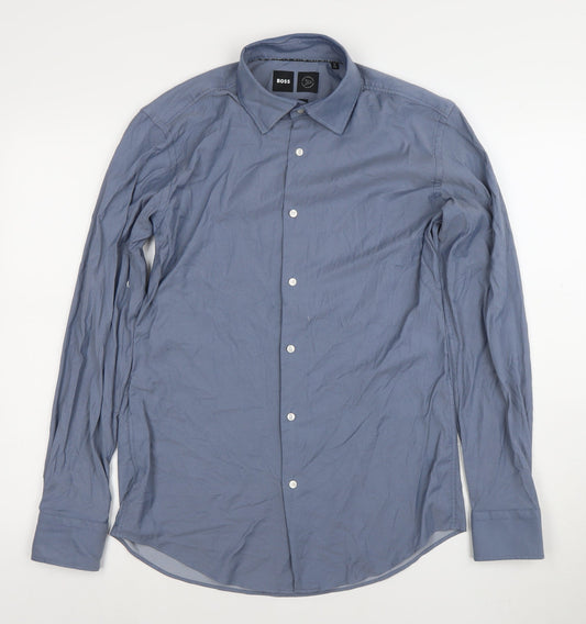 BOSS Men's Blue Slim Fit Long Sleeve Formal Dress Shirt Size M 40cm