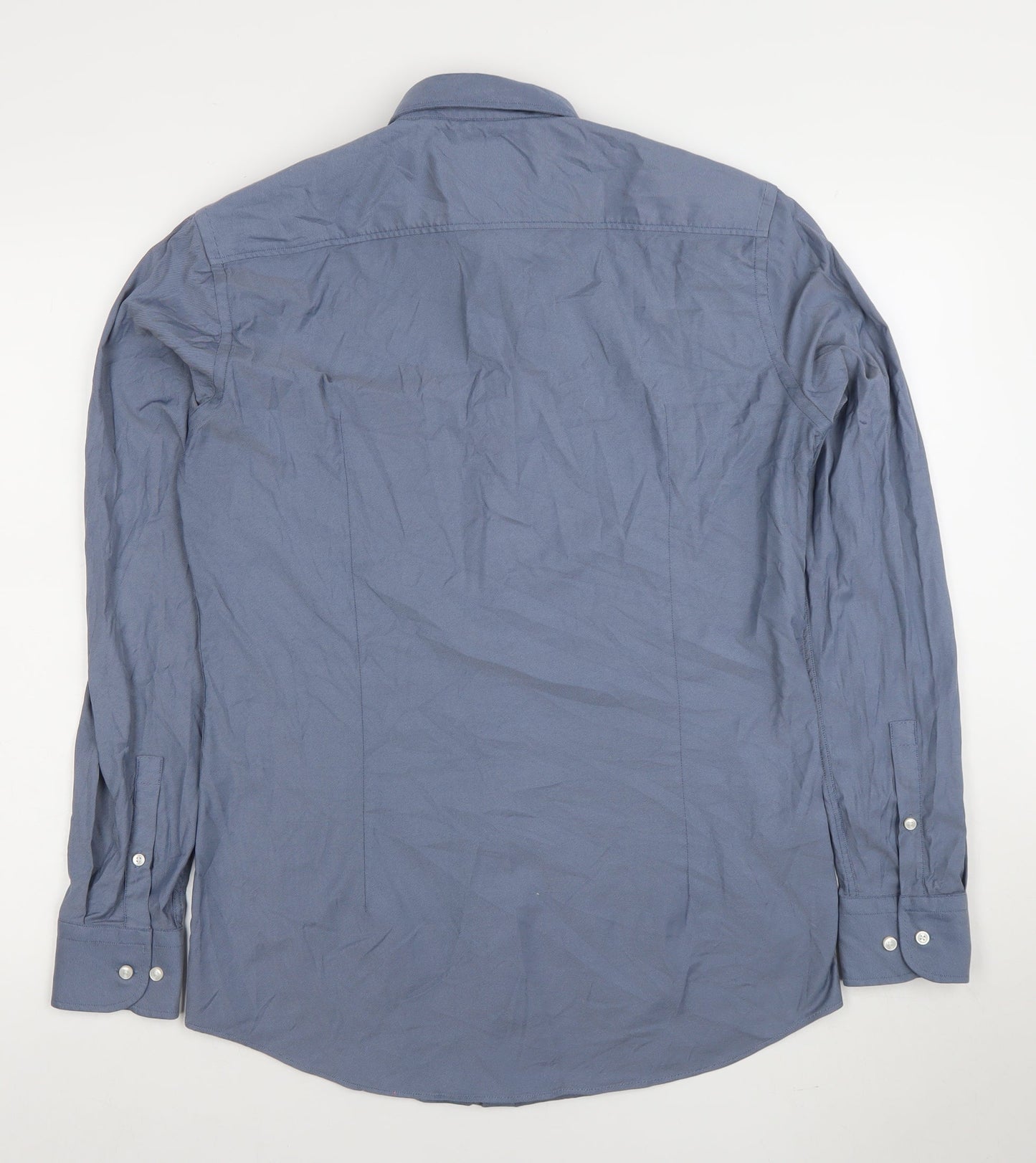 BOSS Men's Blue Slim Fit Long Sleeve Formal Dress Shirt Size M 40cm