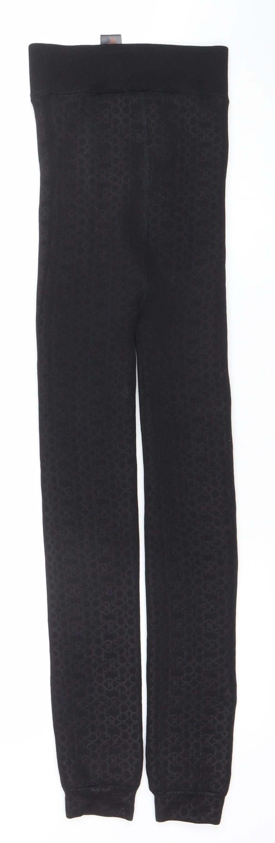 Barbie Women Black M Leggings Stretch Embossed Logo Thermal Winter