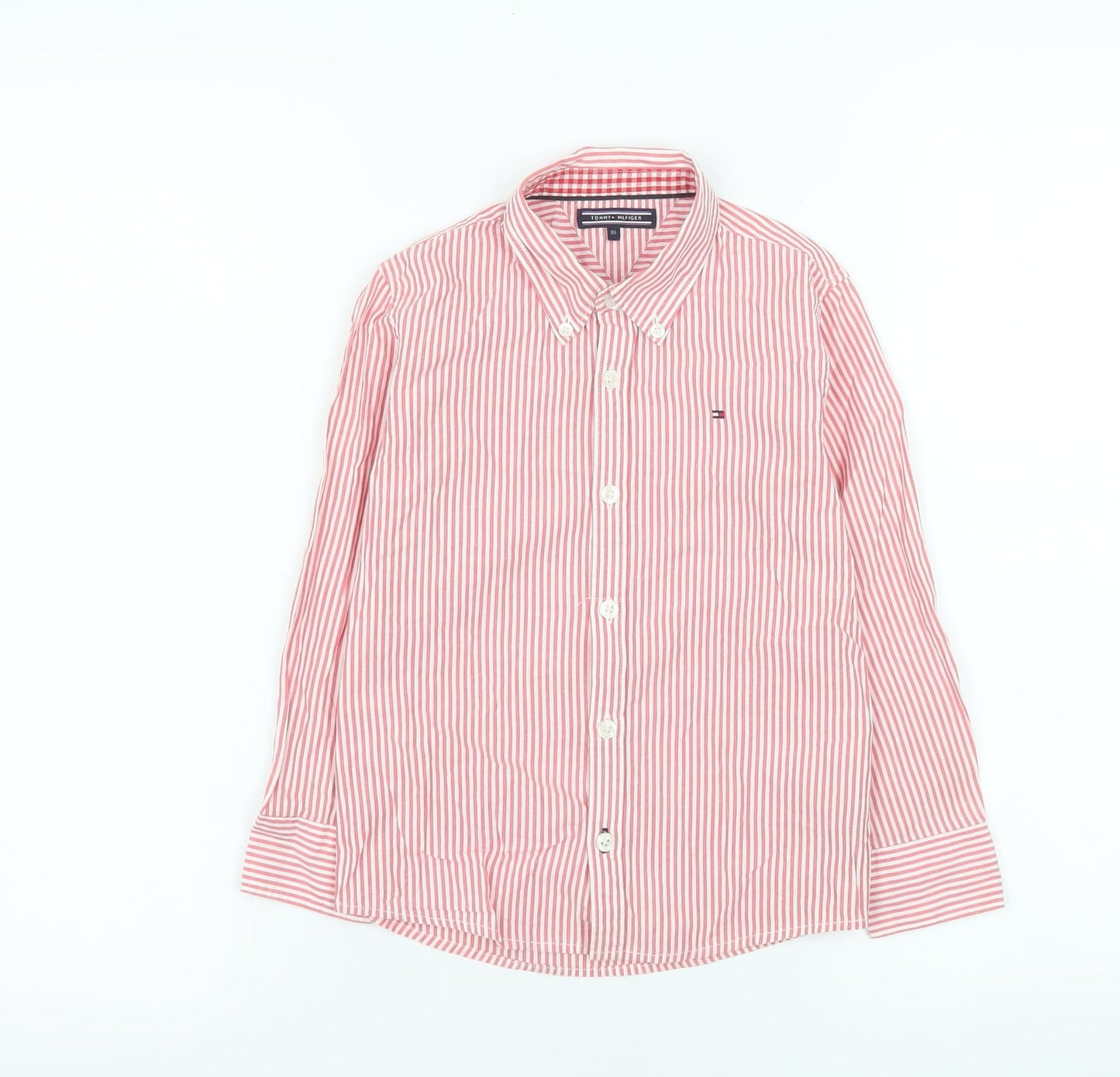 Tommy Hilfiger Boys Red Striped Cotton Button-Up Long Sleeve Shirt 6 Years