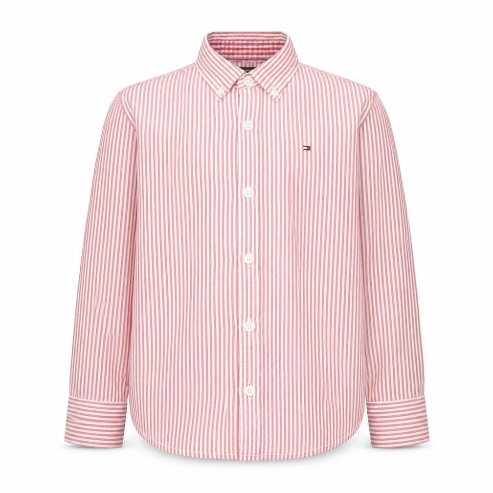 Tommy Hilfiger Boys Red Striped Cotton Button-Up Long Sleeve Shirt 6 Years