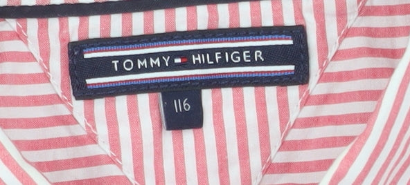Tommy Hilfiger Boys Red Striped Cotton Button-Up Long Sleeve Shirt 6 Years