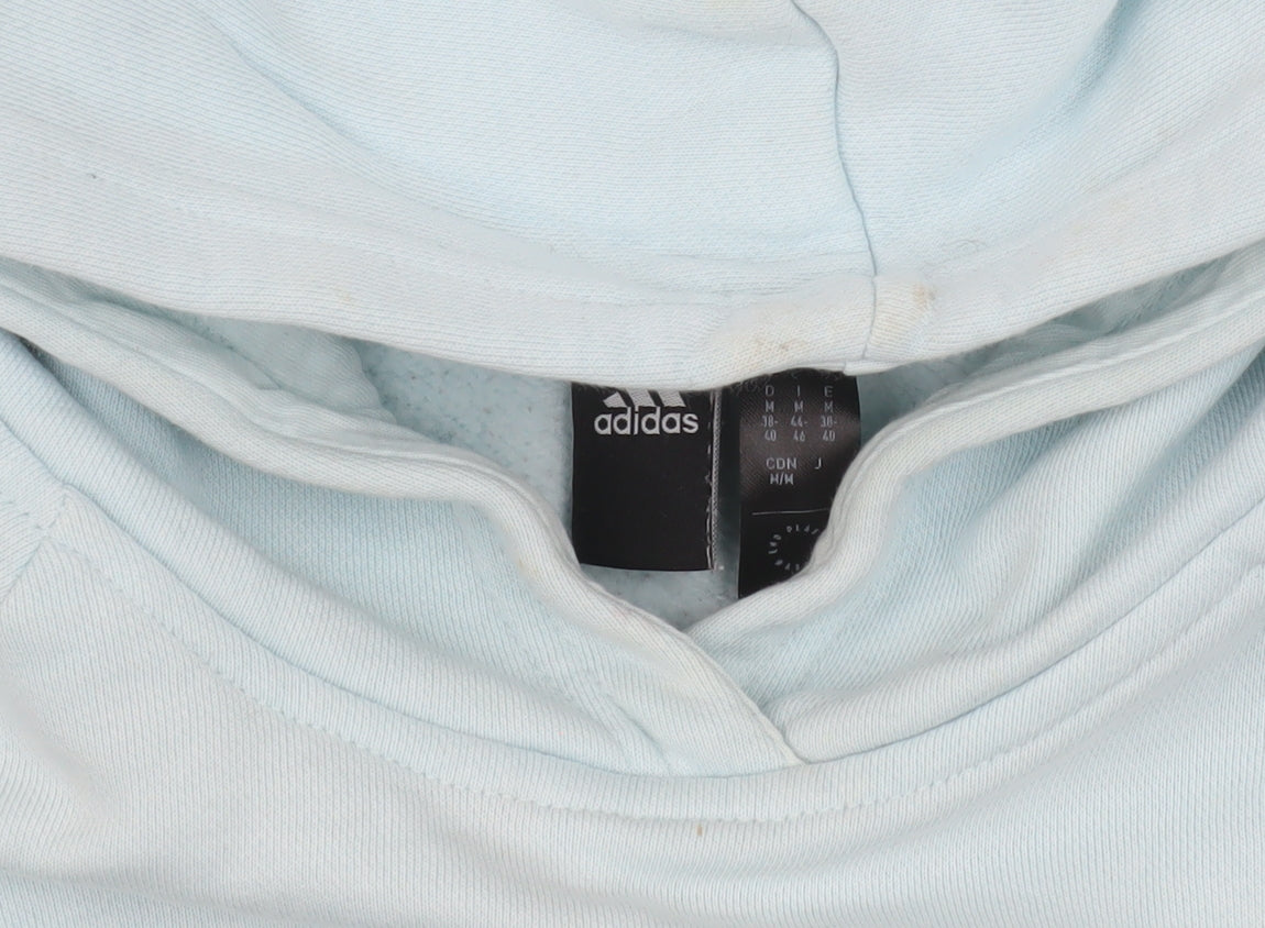 Adidas Women's Light Blue Pullover Hoodie Size L Cotton Blend Sweatshirt