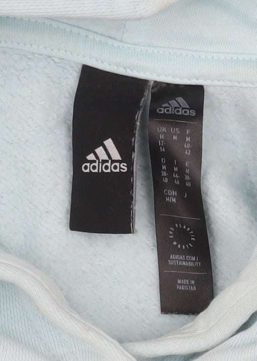 Adidas Women's Light Blue Pullover Hoodie Size L Cotton Blend Sweatshirt