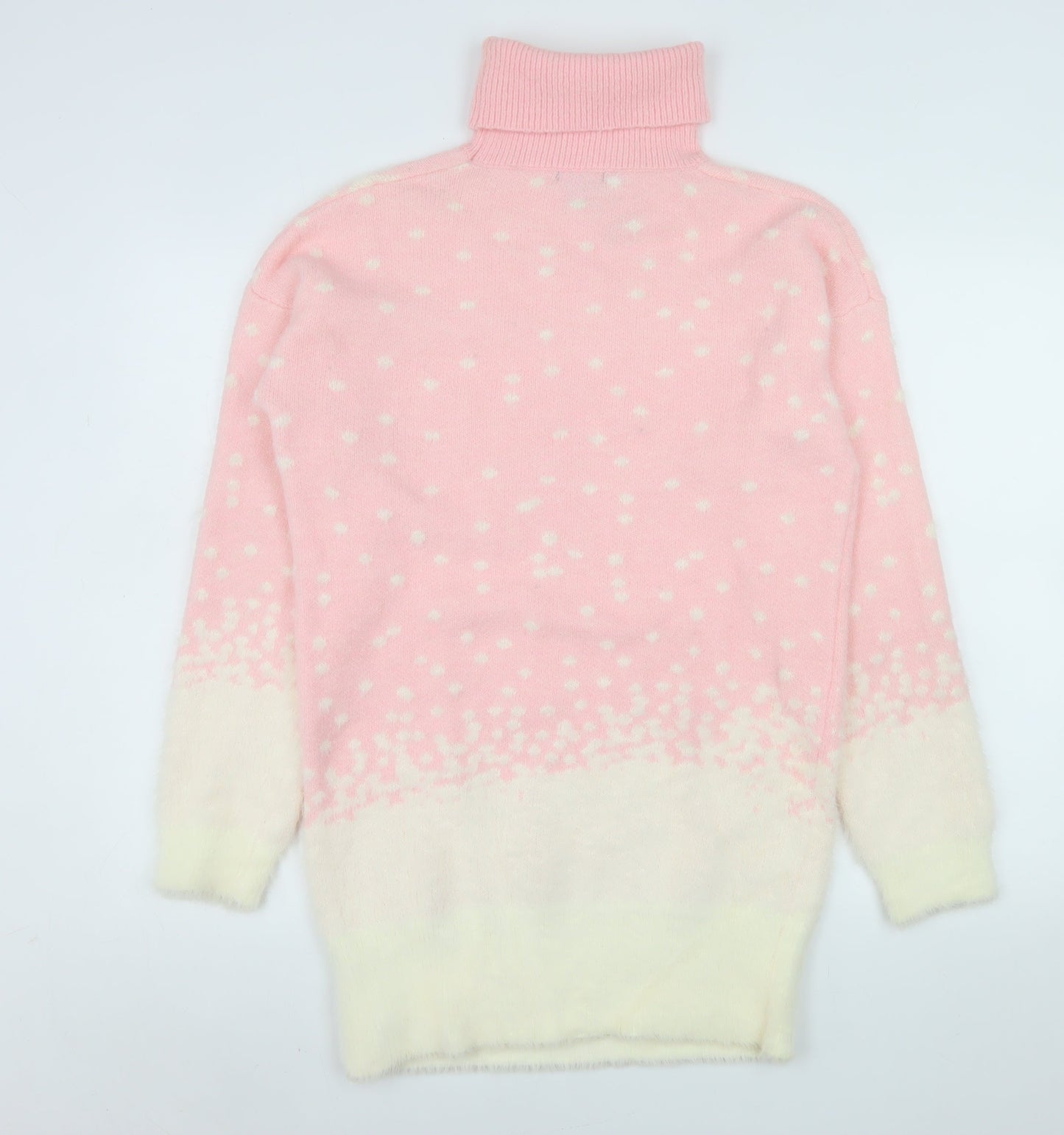Boohoo Women Pink Roll Neck Snowflake Knit Jumper Size M