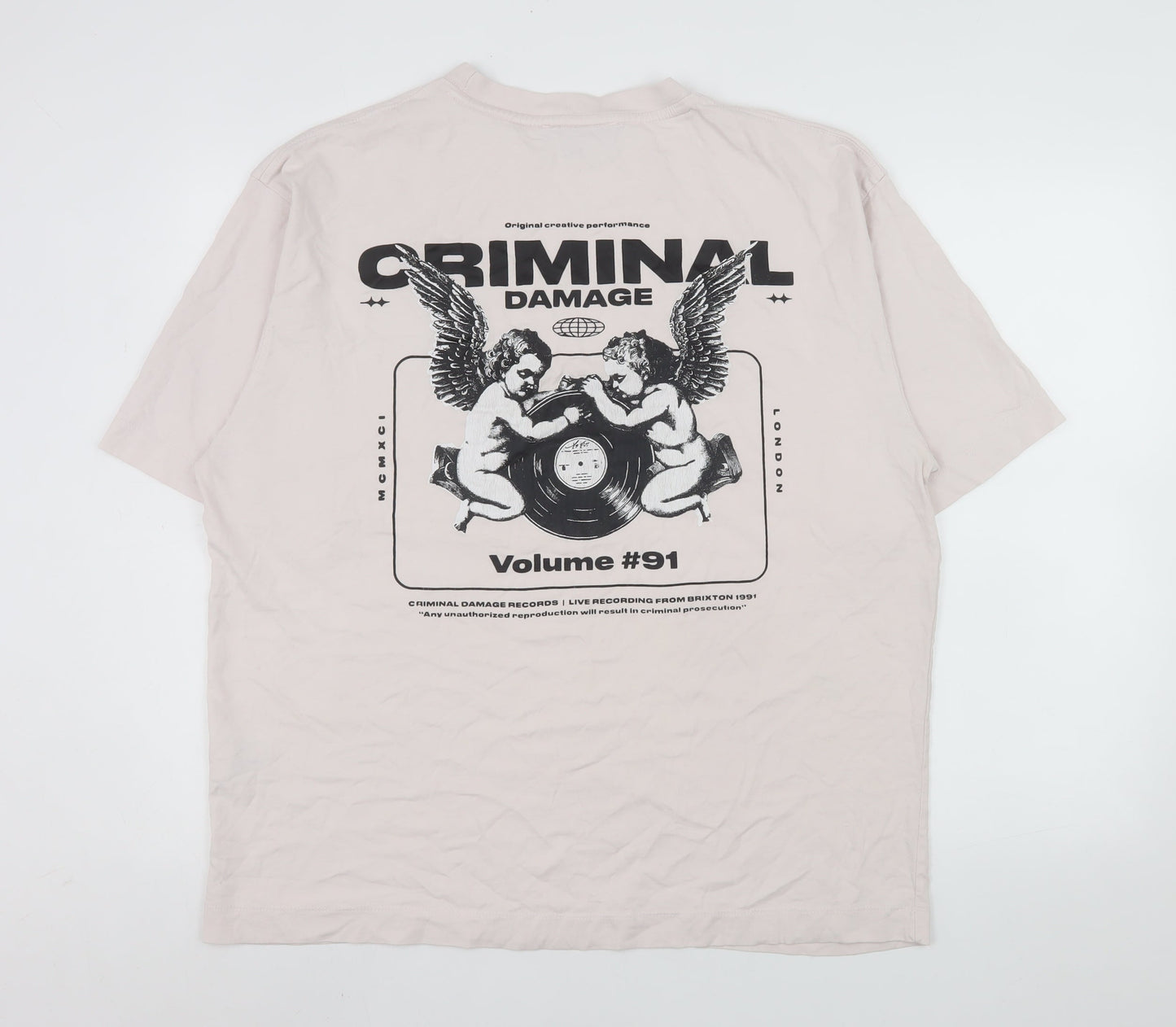 Criminal Damage Men's Beige Music Graphic Print XL T-Shirt