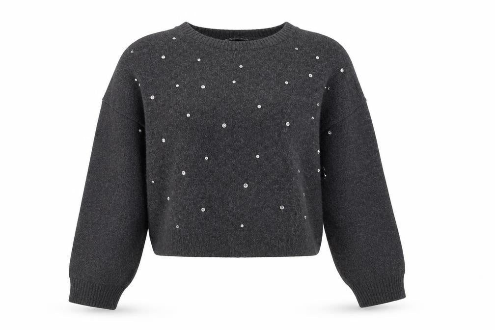 Zara Women Grey Beaded Knit Pullover Jumper Size L