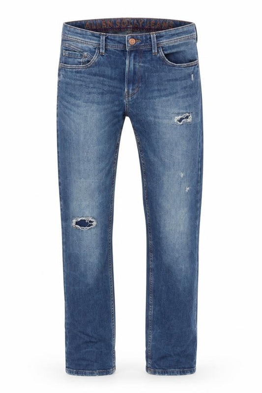 Allen Solly Men's Blue Distressed Straight Fit Jeans 32W 32L