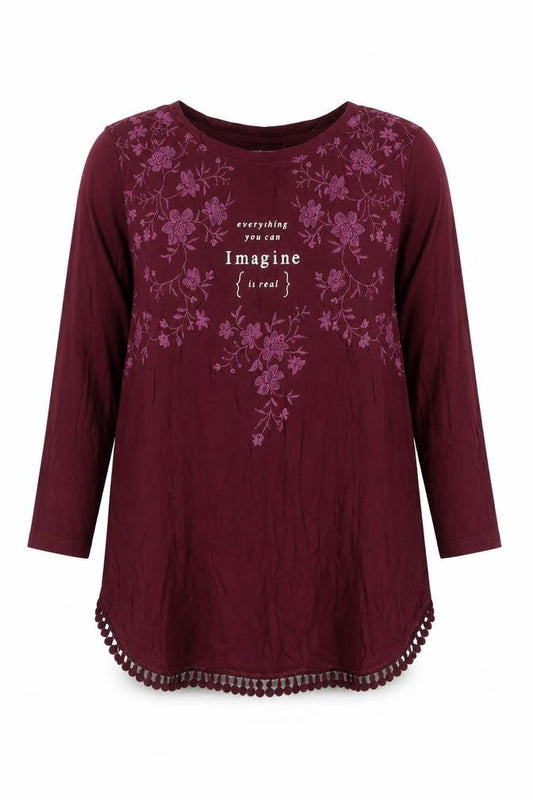 Bershka Women Red Embroidered Floral Tunic Blouse S