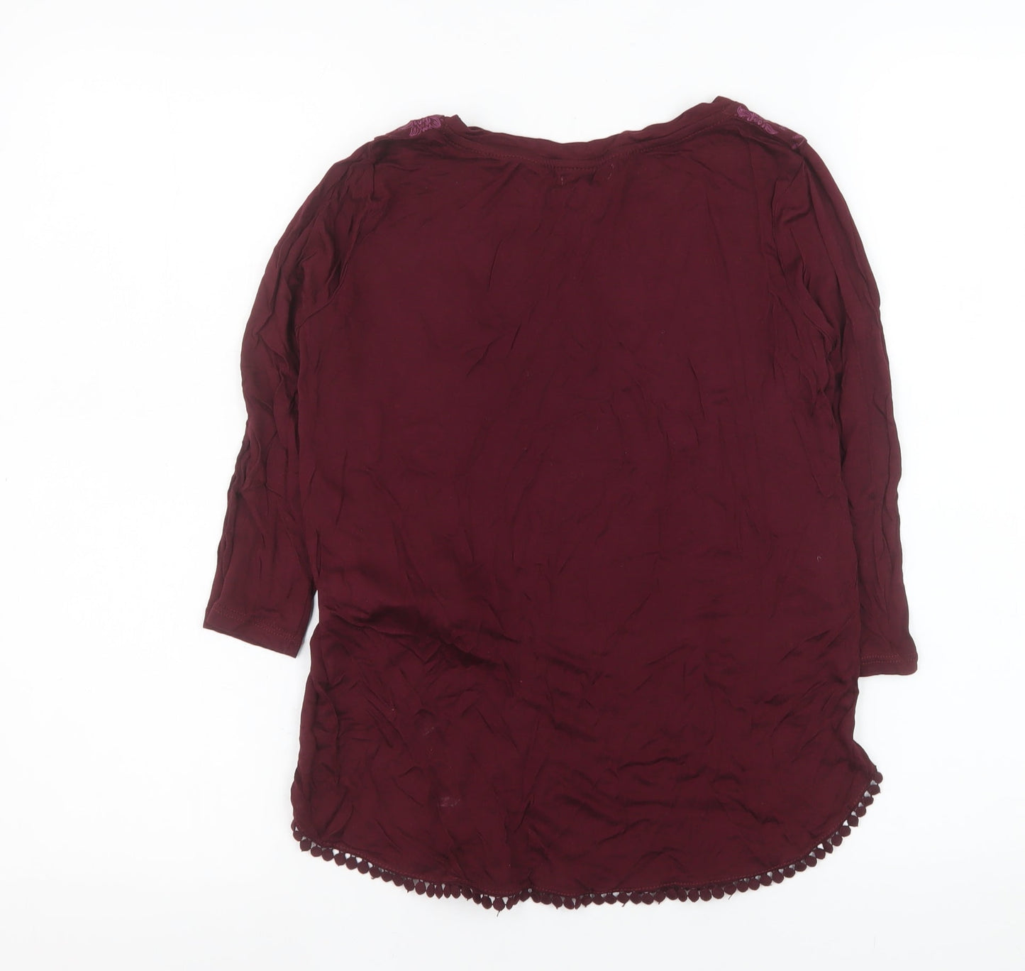 Bershka Women Red Embroidered Floral Tunic Blouse S