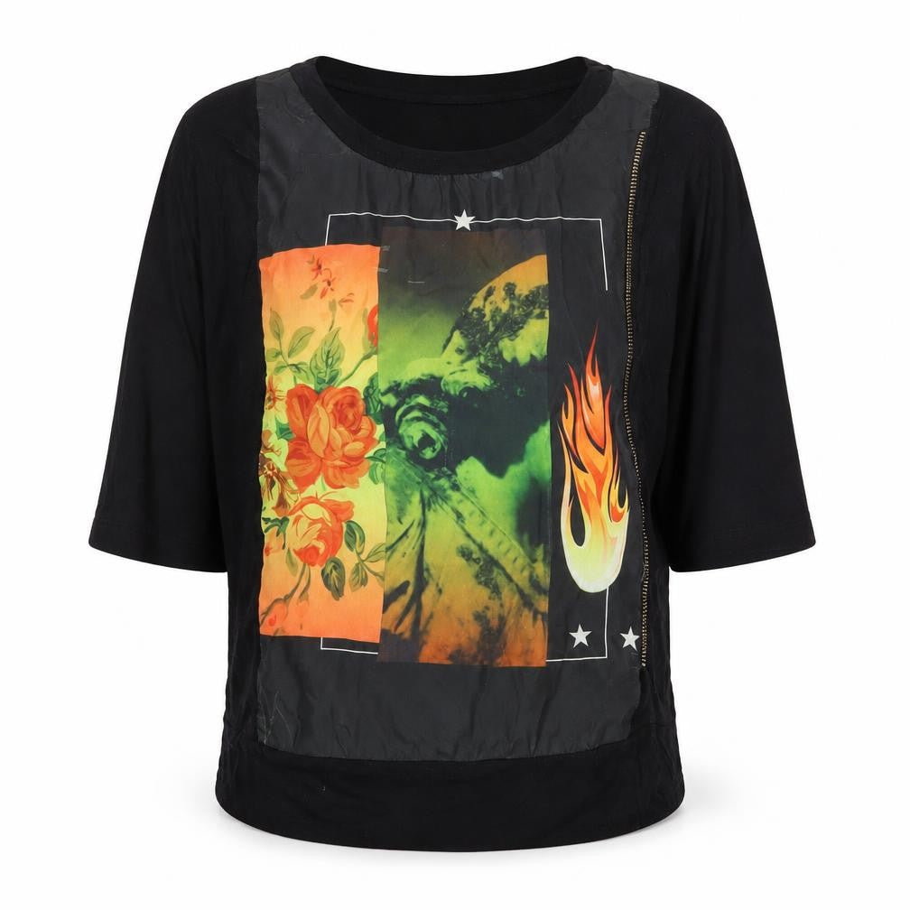 Red Queen Womens Black Art Print Zip T-Shirt Size S